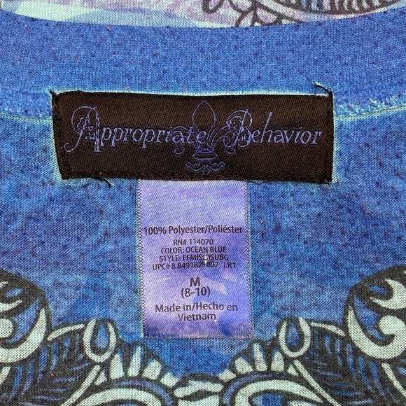 APPROPRIATE Behavior Multi-tone Blue Striped Paisley Print Short Sleeve Blouse - Picture 9 of 10